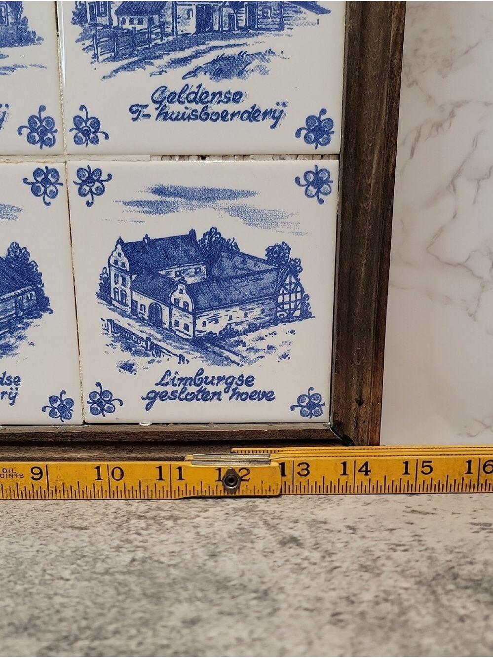 Vintage Dutch Farmouse framed tiles tray delft blue - Picture 13 of 14